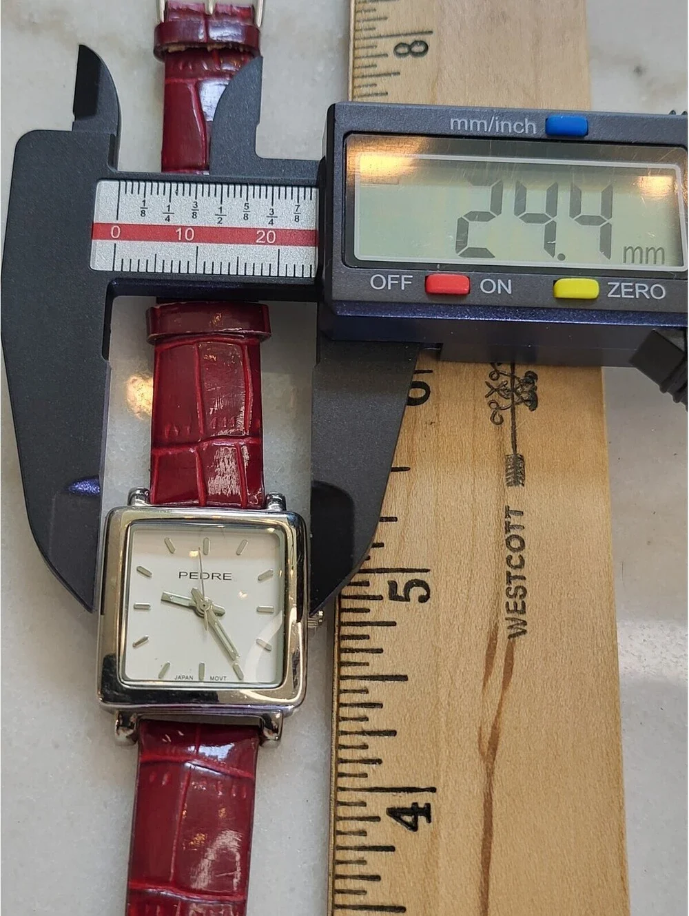 Vtg Pedre Womans Watch New Batt. Silvertone W Burgundy Bracelet 6.5